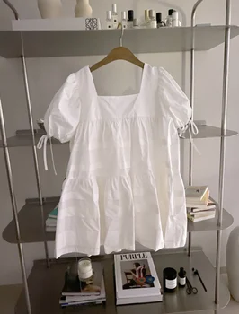 SuperAen 2021 Kórejskej Ženy Mini Šaty Letné Sladké Biele Šaty Lístkového Rukáv Krátky Rukáv Riadok Mini Šaty Sundress