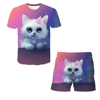 Dieťa Cool Cat T Tričko+krátke Deti Oblečenie Vyhovovali Dievča Nastaviť Oblečenie Letné 2021 Tollder Sady Chlapci Bežné Deti Oblečenie Multicolor