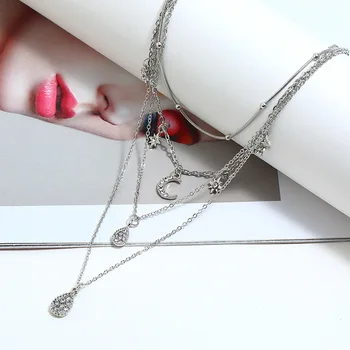Móda viacvrstvových náhrdelník s zliatiny a krištáľovo pre ženy crystal prívesok náhrdelník reťazca náhrdelník veľkoobchod