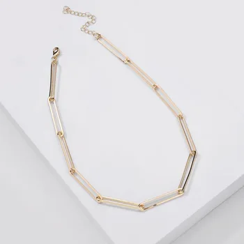Trendy Módne Šperky Jednoduchý Dizajn Slim Dlhý Obdĺžnik Spojené Reťazec Náhrdelníky pre Ženy