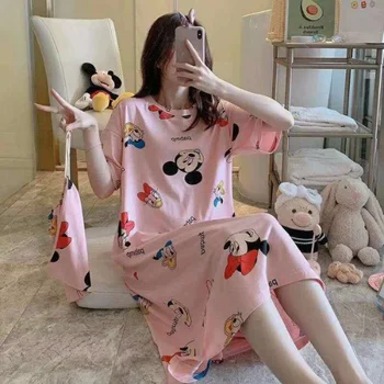 Disney Mickey Minnie Mouse Bavlna Noc Šaty Žien Lete 2021 Krátky Rukáv Voľné Sleepwear pjama pre Ženy Pijama Mujer Verano