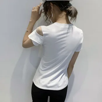 Letné kórejské Oblečenie Bavlna Tuhé T-Shirt Sexy Módne Volánikmi Patchwork Ženy Topy Slim Klesnutie Tričko Tees Nové 2021 T13712A