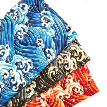 Modrá Sivá Červená Morská Vlna, Bavlna Samoopaľovacie Japonský Textílie,Šitie Textílie Patchworks DIY Handričkou