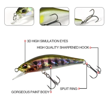 Rybolovná Lure Kvality Minnow Lákať 50mm 4.2 g 3D Oči Plastové Pevného Návnadu Pesca Umelý Prípravok Wobblers Potopenie Rybárske Návnady SwimBait