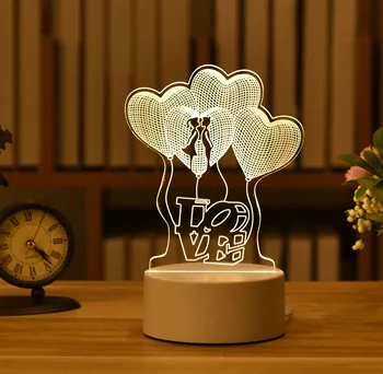 3D Lampy, Akryl LED Nočné Svetlo Narodeniny Valentine Darček, Svadobný dar Zlata Strán Firmware Domova Vianočné Festival Lampa