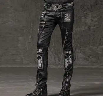 Steampunk nohavice Mužov nohavíc dlhá Lebka Výšivky Punk Vintage Spring Čierna