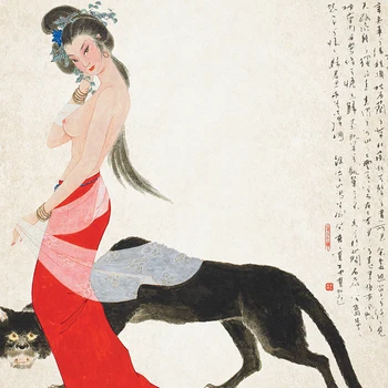 Japonský Štýl Dekorácie Plátne, Plagát, Nahá Žena a Black Panther Vintage Poster Umenie Výtlačkov Spálňa Domova Maľovanie