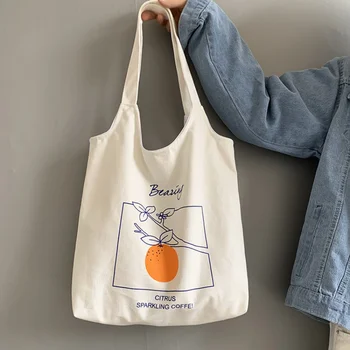 Nové Ovocie Orange Plátno Dámy Ramenní Taška 2021 Literárny Japonských a kórejských Študentov Iny Jednoduché Prenosné Tlač Nákupní Taška