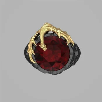 NPKDS Módne Prstene pre Mužov Mocné Osobnosti Dragon Krúžok Červený Zirkón Čiernej Nerezovej Ocele Mens Krúžok Punk Šperky