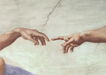 Michelangelo: Rukách Boh a Adam HODVÁB PLAGÁT, Dekoratívne maľby 24x36inch