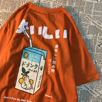 Bavlna Hip Hop Tričko Ženy Japonské Znaky Kanji List Piť Print T Shirt Nadrozmerné Streetwear Harajuku Lete Nové Teens Bežné Topy