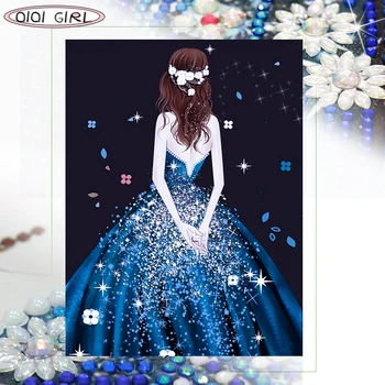 Qiqi Dievča Dizajn 5D Diamond Výšivky Nastaviť Crystal Mozaikové Umenie Maľba Dievča Späť Darček Ručne Obraz Umelca Dom Dekorácie