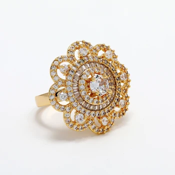 LUALA Kvet Prstene pre Ženy T Tvar Cubic Zirconia 14K Zlata Farba Prst Prstene Pre Ženy Večierok Šperky