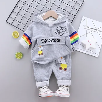 Baby oblek 2021 nové jar a na jeseň 1-5 rok staré dieťa športové dlhý rukáv cartoon vytlačené s kapucňou T-shirt nohavice dvoch kus oblek