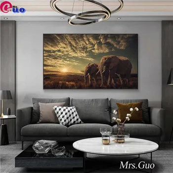 5D DIY Diamond Maľovanie Výšivky Zvieratá Africkej Savany Slony Plné Kolo Námestie Mozaiky Drahokamu Home Decor Art