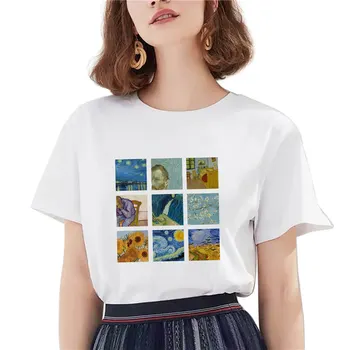 2021 Ženy Tshirts Vintage Tričko Žena Tees Vincent Van Gogh Harajuku Estetické olejomaľba Krátky rukáv Fashion dámske topy