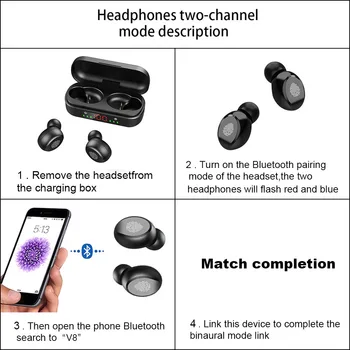 FLUXMOB V8 TWS Bezdrôtové Slúchadlá Bluetooth Slúchadlo 5.0 9D Basy Stereo Vodotesné Slúchadlá Handsfree Headset S
