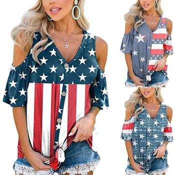 Ženy Letné T-shirt Grafické Vlajku Usa Americký Vlasteneckej Láska Pery Star Dámske Oblečenie Čaj Ženský T Shirt Camisetas De Muje #T2G