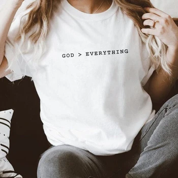 Boh Nad Všetko T-shirt Bežné Ženy Christian Tričko Oblečenie, Unisex Krátke Rukáv Náboženské Ježiš Viera Biblia Topy Tees