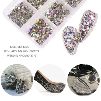 1 Box Crystal Nechtov Drahokamu Zlato, Striebro Jasné, Zmiešané Farby Ploché Späť Rôznych Tvar DIY Nail Art, 3D Iskrivý Dekorácie, Šperky