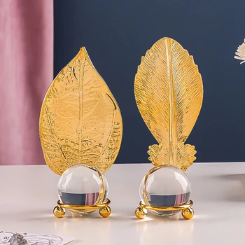 Nordic Crystal Ball Golden Leaf Ozdoby Svetlo Luxusné Zlaté Železa Remesiel Tvorivé Domova Kabinetu Verandu Ploche Dekorácie