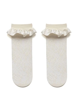 Japonský Štýl Romantický Hodvábne Tkaniny Skladaný Kvetina Princezná Strane Ponožky Čipky Trubice Ponožky pre Ženy