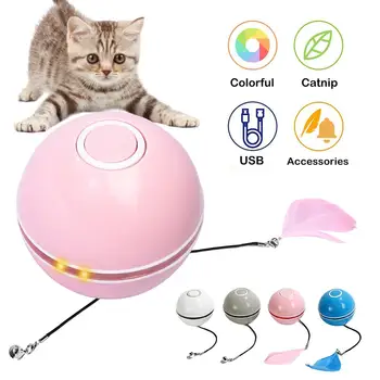 Smart Interaktívne Cat Hračka Loptu Farebné LED Samostatne Rotujúce Gule S Catnip Bell Pierko USB Nabíjateľné Mačka Loptu Hračka