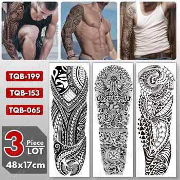 3 ks/veľa Veľké Arm Tattoo Rukáv Maori Totem Nepremokavé Dočasné Tatto Nálepky Body Art Full Falošné Tetovanie Ženy Muži