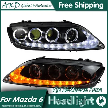 AKD Auto Styling pre Mazda 6 Svetlomety 2004-2013 Mazda6 LED Reflektor Angel Eye DRL Bi Xenon Šošovky, Vysoká Nízka Lúč Parkovanie
