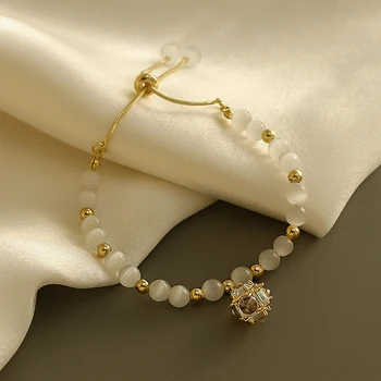 Kórea Hot Predaj Módne Šperky Jednoduché Zirkón Loptu Opal Perličiek Strečing Nastaviteľné Náramok Elegantné dámske Denne Príslušenstvo