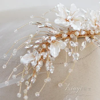 Shell kvet Korálkové barrettes elegantné ženy vlasy ornament Svadobné Doplnky do vlasov