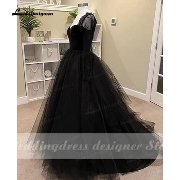Jednoduché Gotický Čierne Svadobné Šaty 2021 Dlhé Rukávy Boho A-line Svadobné Šaty Vintage Milú, Svadobné Šaty vestido de novia