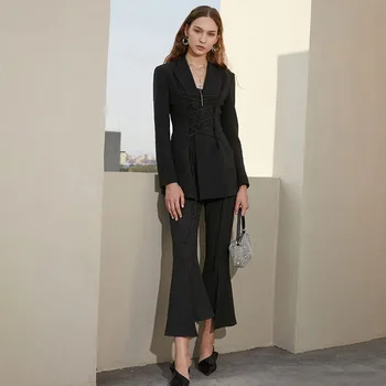 TWOTWINSTYLE Čierne Sako Pre Ženy Klope Dlhý Rukáv Dizajnér Obväz Pevné Blejzre Ženy Módne Oblečenie 2021 Letné Štýl