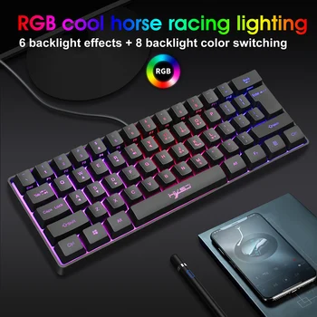 Káblové Herné Klávesnice Nastaviteľné RGB Podsvietenie Viacerých Odkaz 61 Klávesov klávesnice Mechanické Cit Pre Počítač, Notebook, PC Gamer