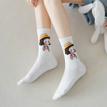 1 Pár Módnych Ponožky Skateboard Streetwear Harajuku Cartoon Posádky Kreslenie Ponožky Módne Priedušná Čierna Biela Šťastný Bavlnené Ponožky
