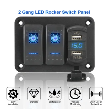 12/24V 2Gang Prepnúť Panel USB Rýchlu Nabíjačku Splitter Istič LED Voltmeter Príslušenstvo pre Auto Truck Caravan Námornej Lode
