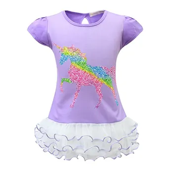 2-8T Dievčatká Jednorožec Tlačené Šaty Spp Rukáv Načechraný Deti Tanec Tutu Šaty Deti Rainbow, Tričko Vrchné Oblečenie, Oblečenie