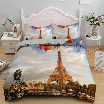 3D Milujem Paríž posteľná bielizeň Set 2/3KS Veža Cartoon Vytlačené Dospelých Perinu Nastaviť obliečka na Vankúš Mäkký Kráľovná Kráľ Euro Veľkosť Vysokej Kvality