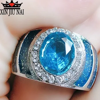 Luxusné oválne 925 Strieborný prsteň 5A zirkón modrý Kameň cz Zapojenie Svadobné Kapela Krúžok pre ženy, mužov, Šperky drahokam zafír krúžok