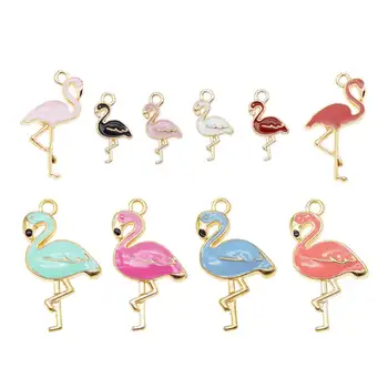 Julie Wang 10PCS Smalt Flamingo Charms Zmiešané Štýly, Farby, Vtákov, Zvierat, Náramok, Náhrdelník Náušnice Zliatiny Šperky, Takže Príslušenstvo