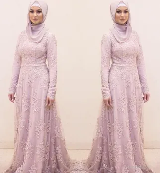 Elegantné Moslimských Večerné Šaty A-line Dlhé Rukávy Tylu Appliques Korálkové Šatku Dubaj Saudskej arabčina Dlhé Večerné Šaty Prom