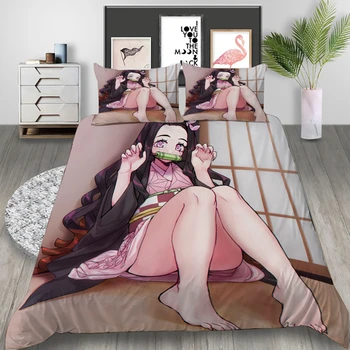 Anime Démon Vrah 3D Vytlačené Kamado Nezuko posteľná bielizeň Nastaviť Obliečky obliečky na Vankúše Cumlík posteľná bielizeň Nastaviť Obliečky Posteľná Bielizeň 02