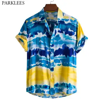 Pánske Funky Farebné Dovolenku Aloha Havajská Košeľa Krátky Rukáv Bežné Tlačidlo Nadol Beach oblečenie pre Mužov, Party Oblečenie Oblečenie M-4XL