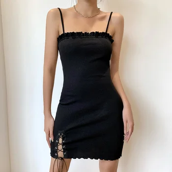 Beyouare módne bez rukávov mini šaty black lete ženy šaty 2020 streetwear split šnúrkou clubwear bežné ženské šaty