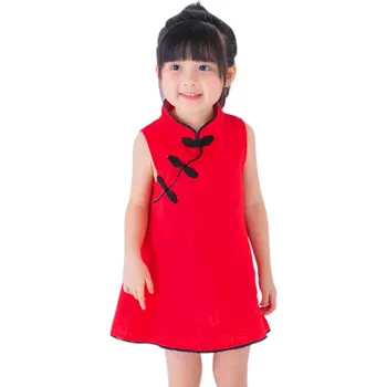 Dievčatá Čínsky Cheongsam Princezná Šaty Detské Letné Dievčatá Kvetinové Výšivky Oblečenie Deti Bez Rukávov Bavlna Čínsky Štýl, Oblečenie