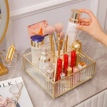 Zlaté Make-Up Organizátor Kúpeľňa Úložný Box Plochu Tvoria Šperky Skladovanie Prípade Parfum Rúž Nechtov Gél Organizátor Kontajner
