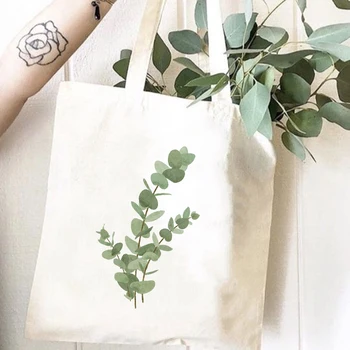 Leaves Plant Printed Handbag Women Shoulder Bag Canvas Summer Beach Bags Daily Use Female Shopping Bag Eco Reusable Travel Totes