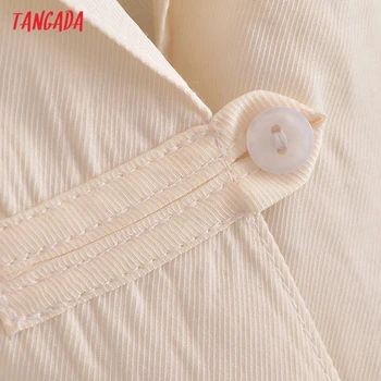Tangada Ženy Vintage Nadrozmerné Béžové Tričko Dlhý Rukáv Elegantné Ženy Príležitostné Voľné Tričko 3W91