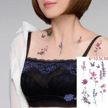 Nepremokavé Dočasné Tetovanie Nálepky Motýľ, Kvet Levandule Body Art Flash Tetovanie Falošné Tatto pre Ženy Muži