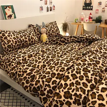 Leopard Tlač posteľná bielizeň Nastaviť Pohodlie Perinu Nastaviť Super Mäkké Posteľná Bielizeň 220X240CM